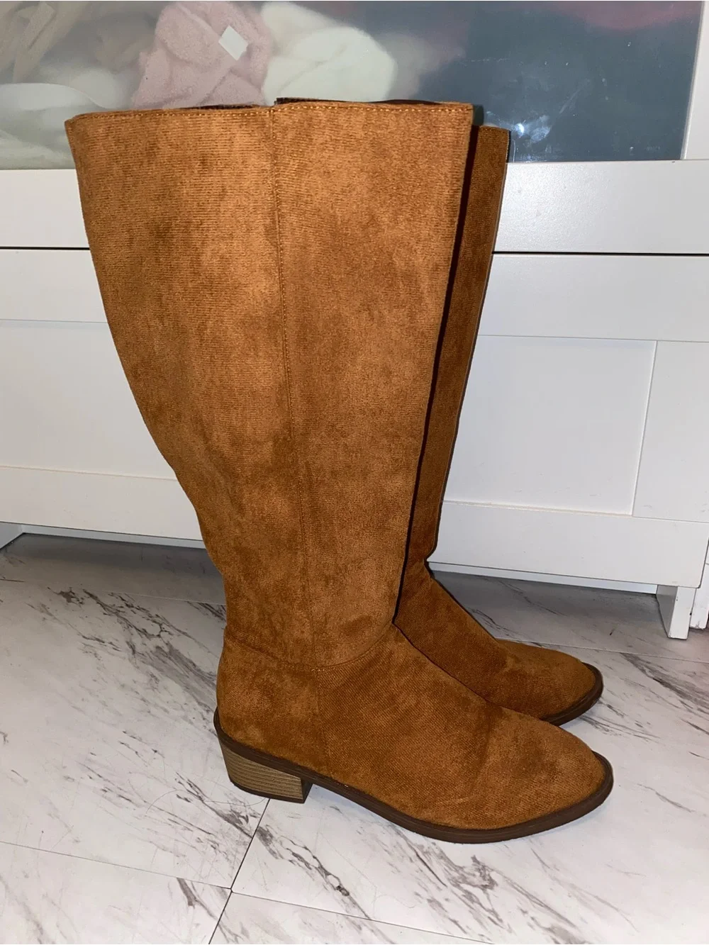 SHEIN Tan Suede Over-the-Knee Low Block Heel Boots